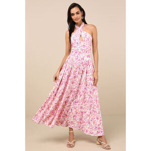 Lulus Jabina Ivory Multi Floral Cross-front Midi Dress White - Size L